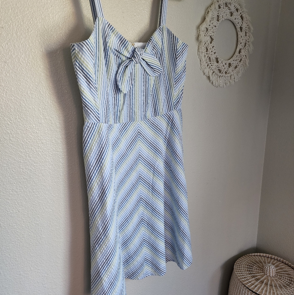 Draper James Seersucker A-Line Bowfront Striped Mini Dress Size 6 EUC - Picture 2 of 7